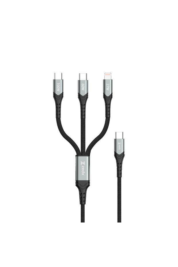 3-in-1 Fast Charging Cable 1.5m Type C to Dual Type C & Lightning