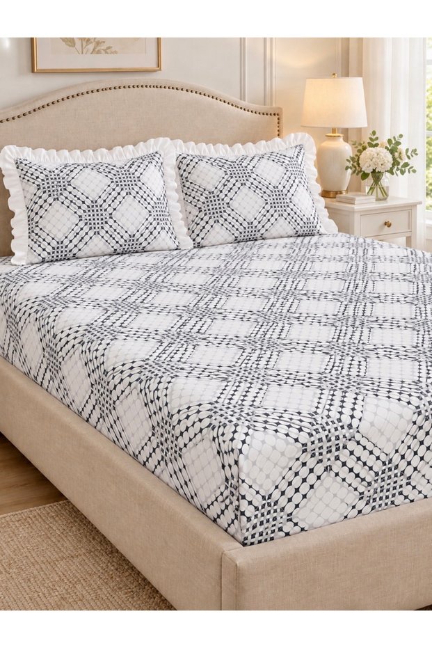Firfirli Pillowcase and Elastic Bed Sheet Set [Single, Double, King Size, Medium Sizes]