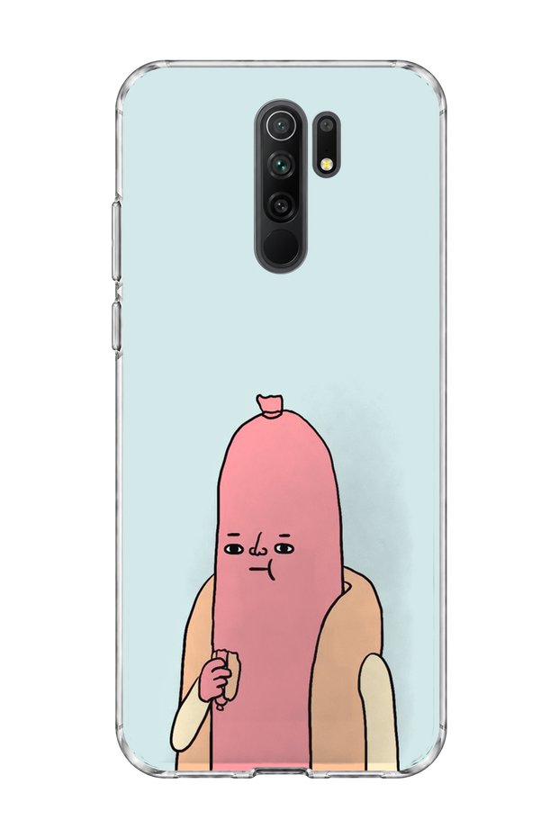 Redmi 9 Compatible Funny Sausage Character Printed Transparent Phone Case