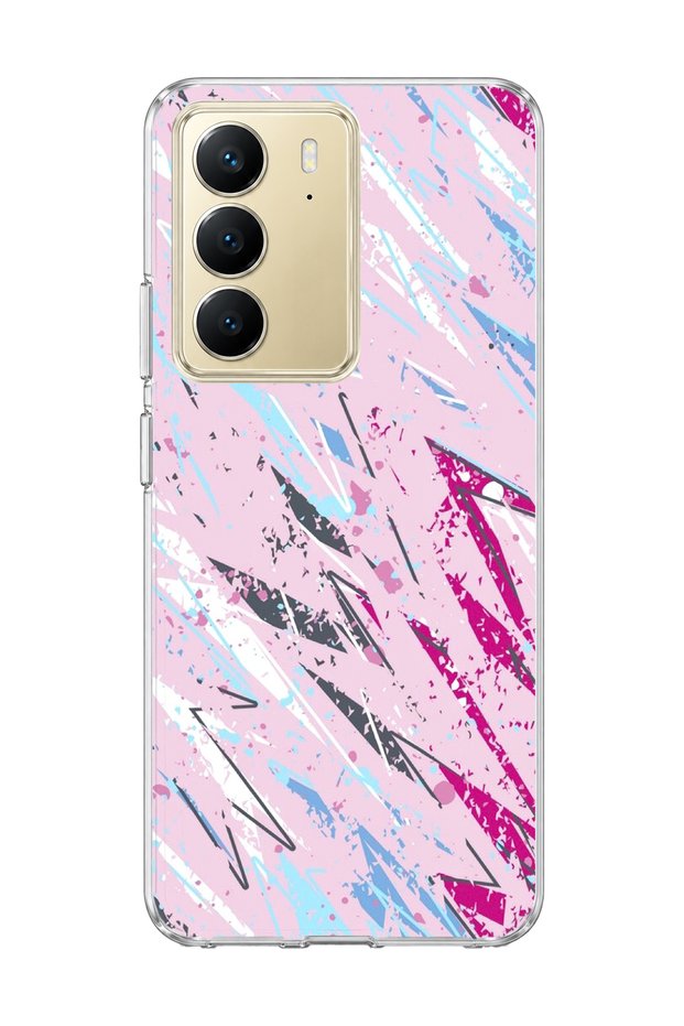 Realme C75 Compatible Pink Blue Abstract Brush Printed Transparent Phone Case