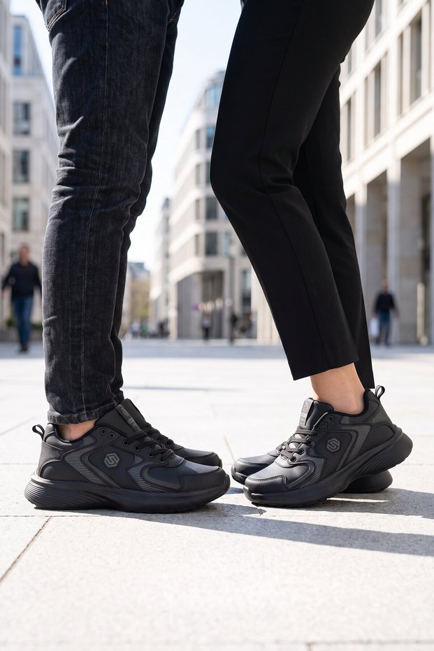 Lace-Up Thick Comfortable Sole Lightweight Flexible Black Unisex Walking and Sports Shoes Sneaker 2032