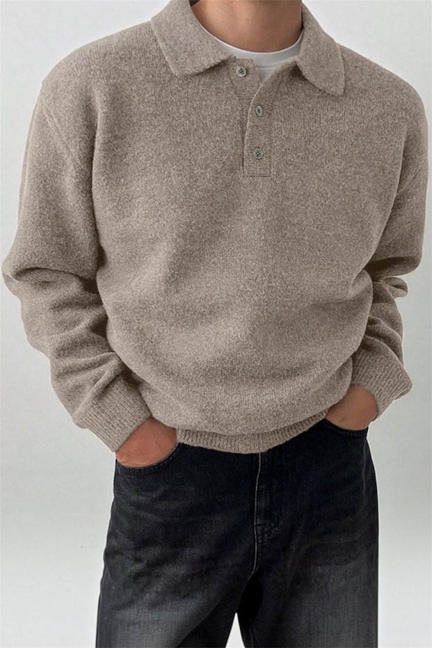 Men's Polo Collar Oversize Knit Sweater – Comfortable Fit
