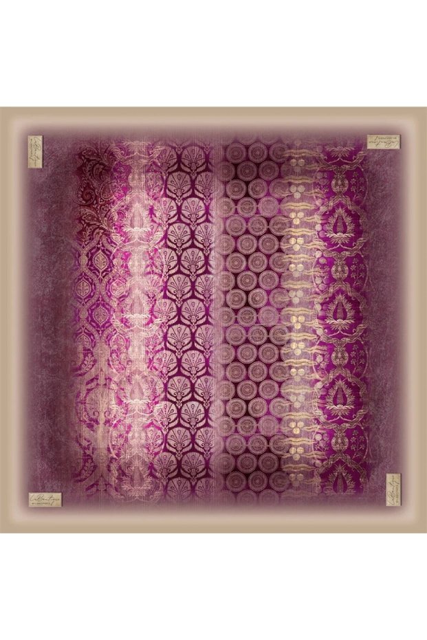 Fall Scarf 2486 02 Beige Fuchsia Mixed Pattern