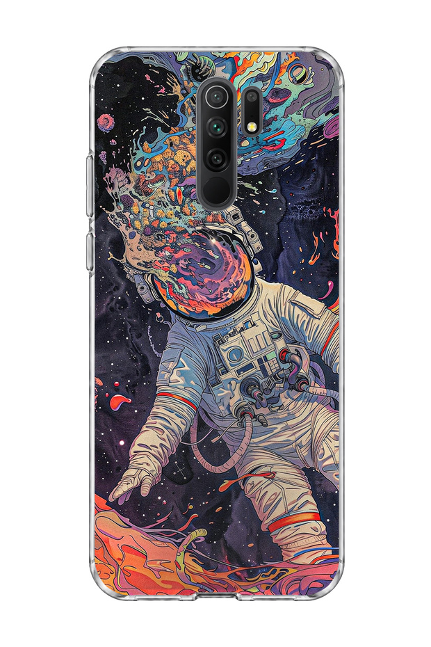 Redmi 9 Compatible Colorful Astronaut Printed Transparent Phone Case