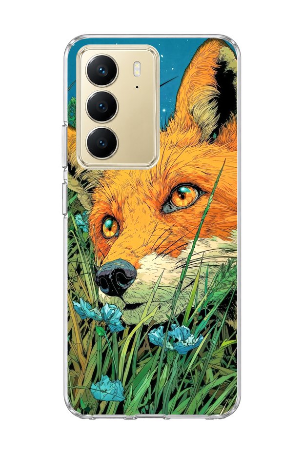 Realme C75 Compatible Fox Green Grass Printed Transparent Phone Case