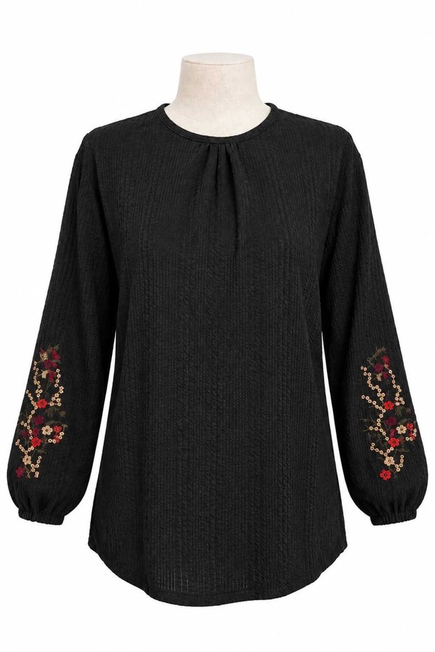 Women's Lycra Winter Knitwear for Middle Age and Above, Mother's Combed Cotton Blouse, New Season, Embroidered Sleeves, Twisted Pattern, Elastic Sleeves