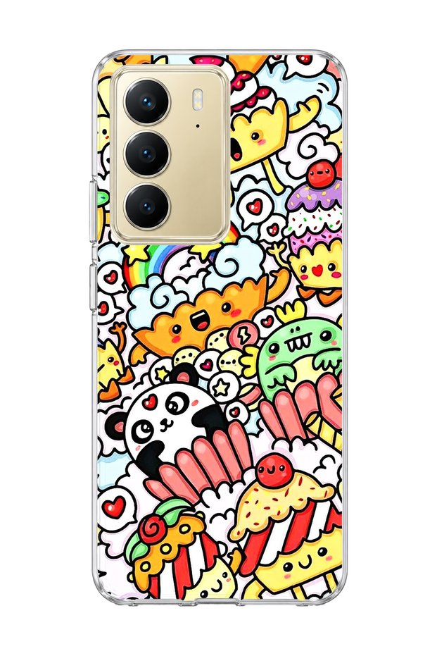 Realme C75 Compatible Cute Panda Rainbow Printed Transparent Phone Case