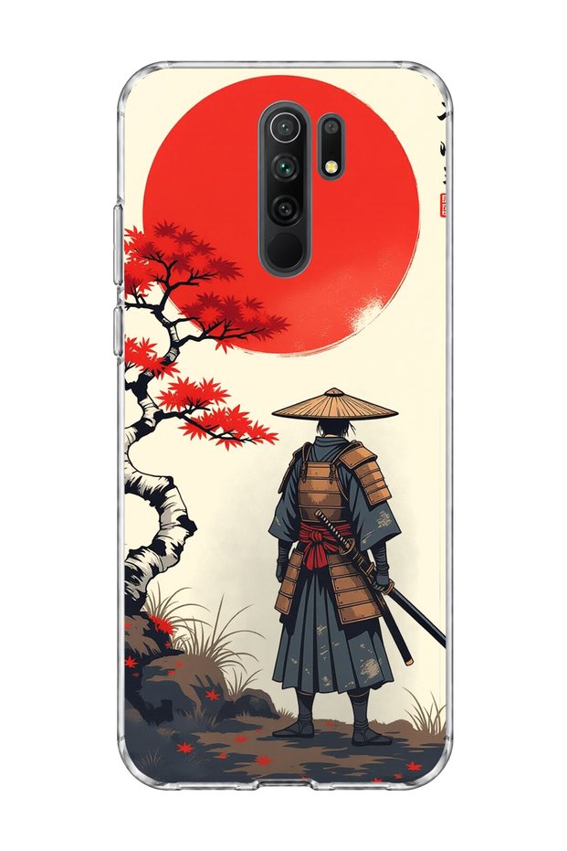 Redmi 9 Compatible Samurai Red Sun Maple Printed Transparent Phone Case