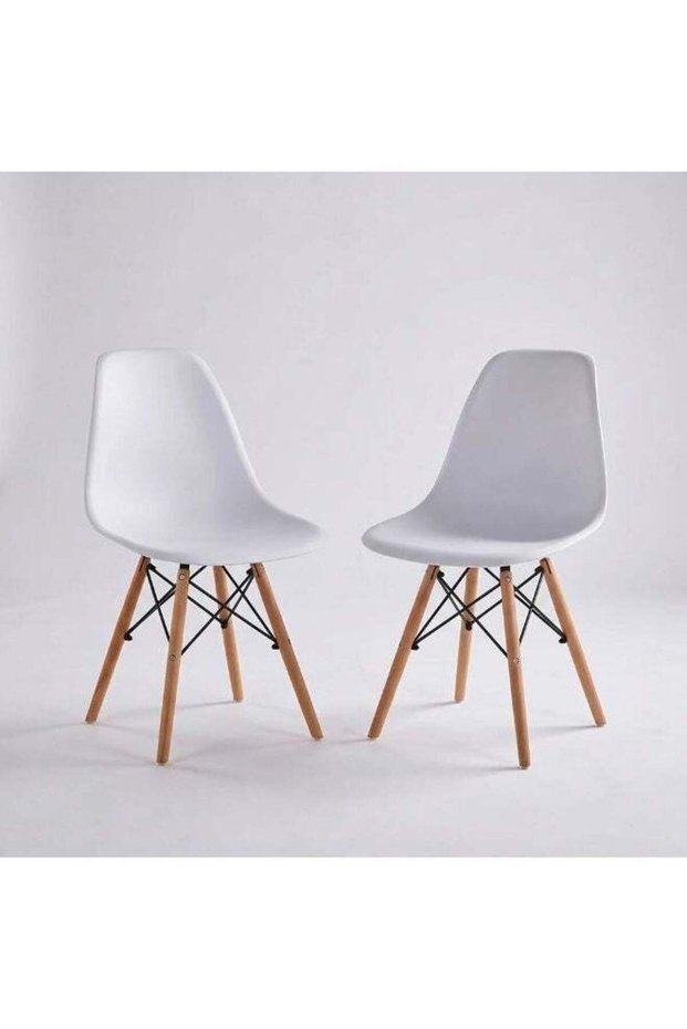 Stork Set of 2 Dining Chairs - White & Beech - Stylish Diningroom Furniture - Engineered Wood & Metal - Perfect for 2-Seater Dining Table - Modern Dining-Set for Home - Durable & Elegant D