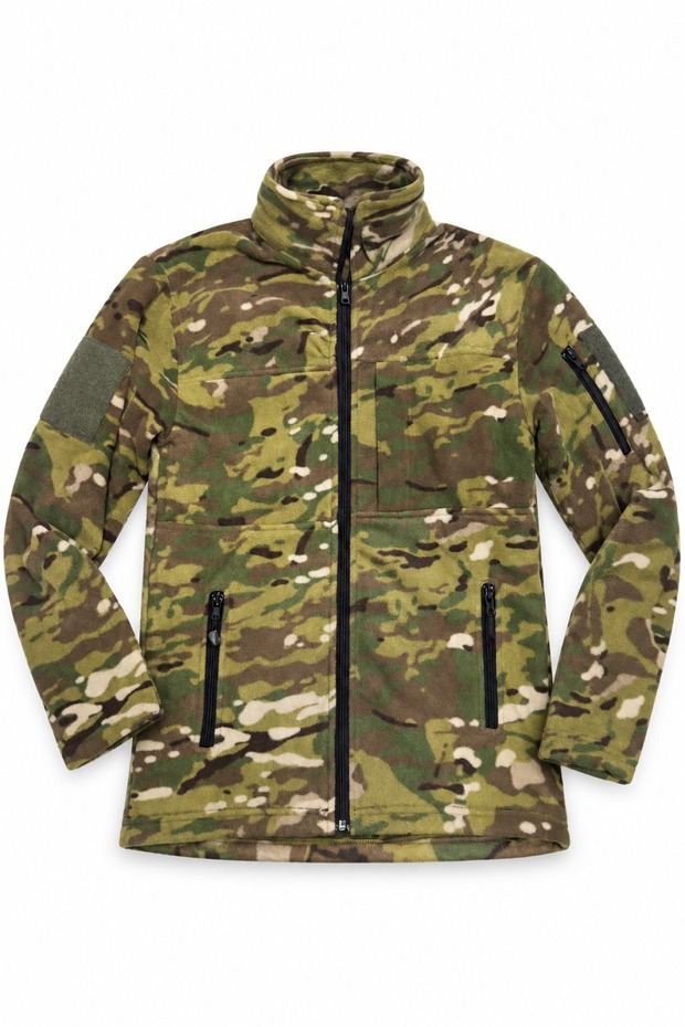 Fleece Coat Camouflage Patterned Multi-Colored Zipper Pocket High Collar Outdoor