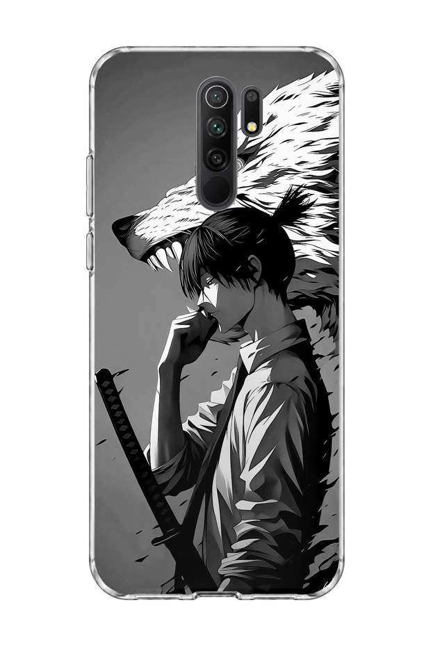 Redmi 9 Compatible Anime Wolf Warrior Printed Transparent Phone Case
