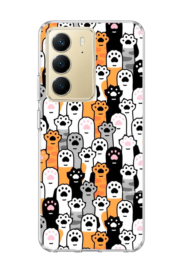 Realme C75 Compatible Colorful Cat Paw Printed Transparent Phone Case