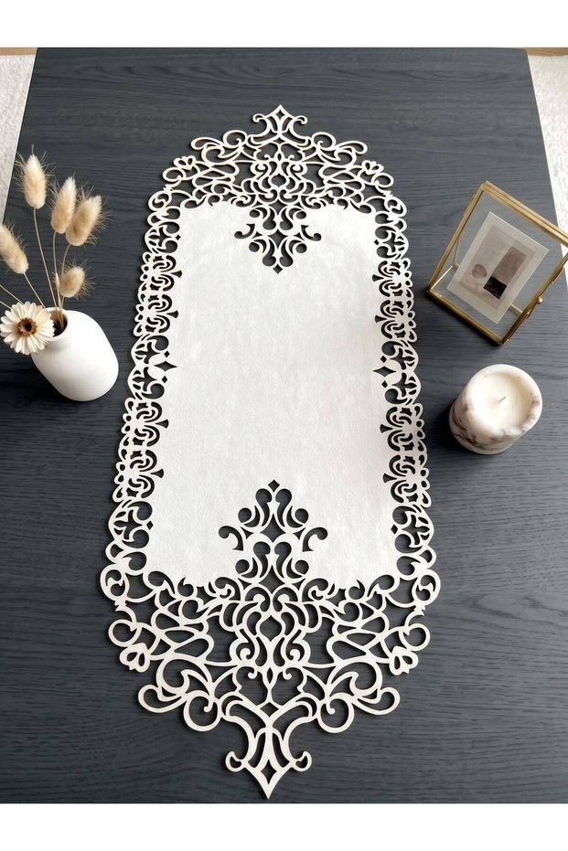 White Suede Fabric Runner 40X100 cm Coffee Table Size - Modern Design