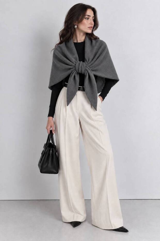 Delphine Shawl – Women's Soft Textured Shawl with Knot Detail