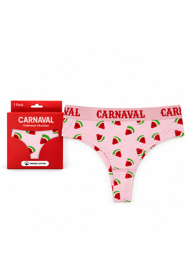 Watermelon Patterned Women's Brazilian Panties Cotton Lycra Light Pink