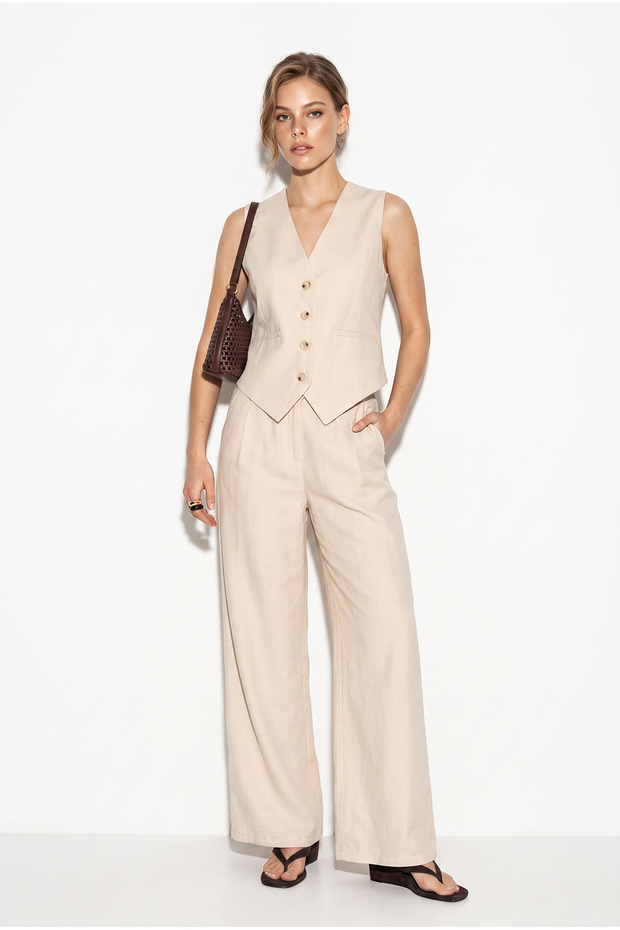 Women's High-Waisted Pants Lined Vest Top and Bottom Set 9257 60281047