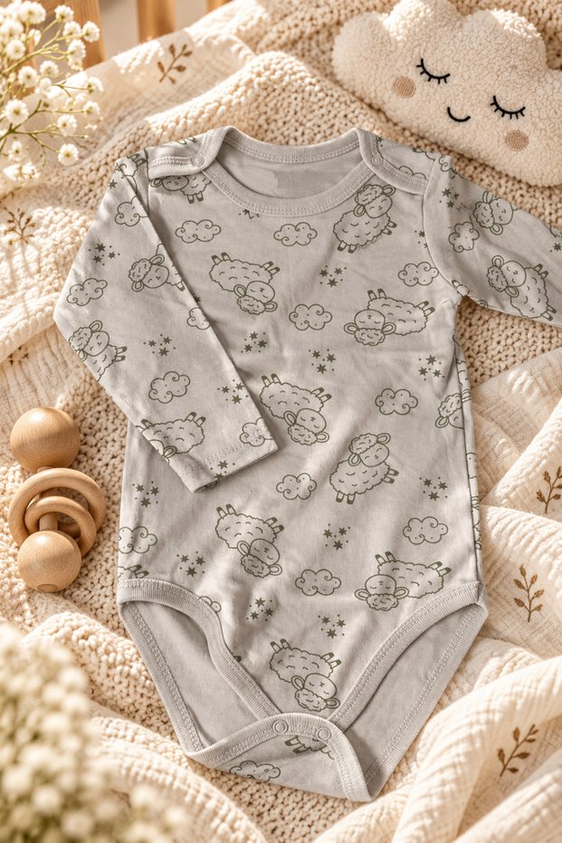 Long-Sleeved Snap Fastener Bodysuit 100% Cotton 1. Quality Fabric with Colorful Patterns 3-6 Years Old
