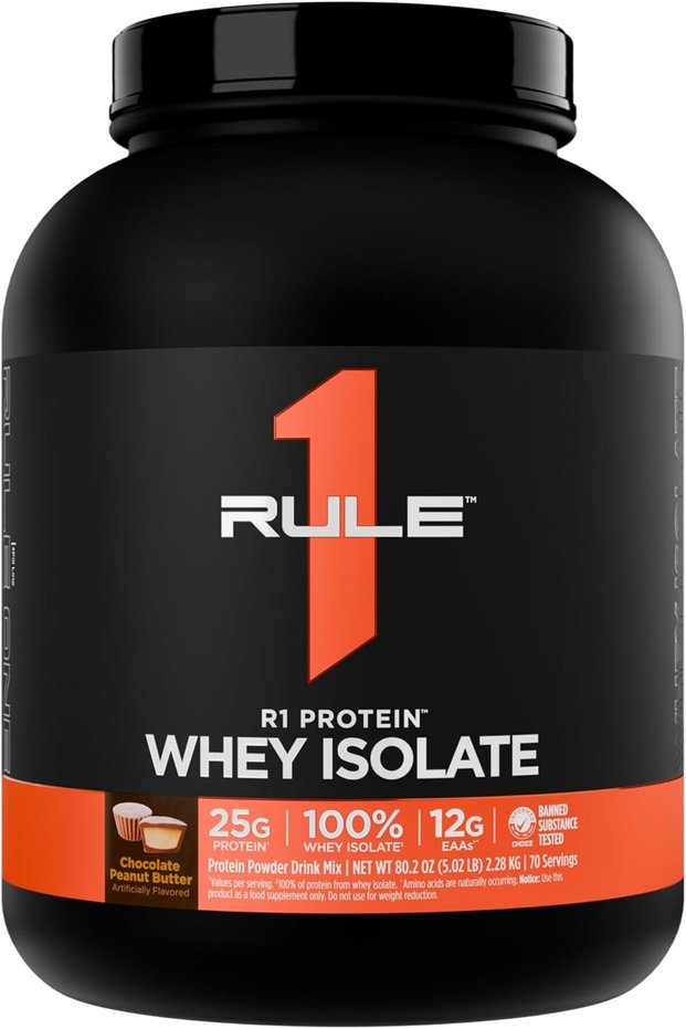 Rule1 One Proteins, R1 Protein - Chocolate Peanut Butter, 25g Fast-Acting, Super-Pure 100% Isolate and Hydrolysate Protein Powder with 6g BCAAs for Muscle Growth and Recovery, 5lbs