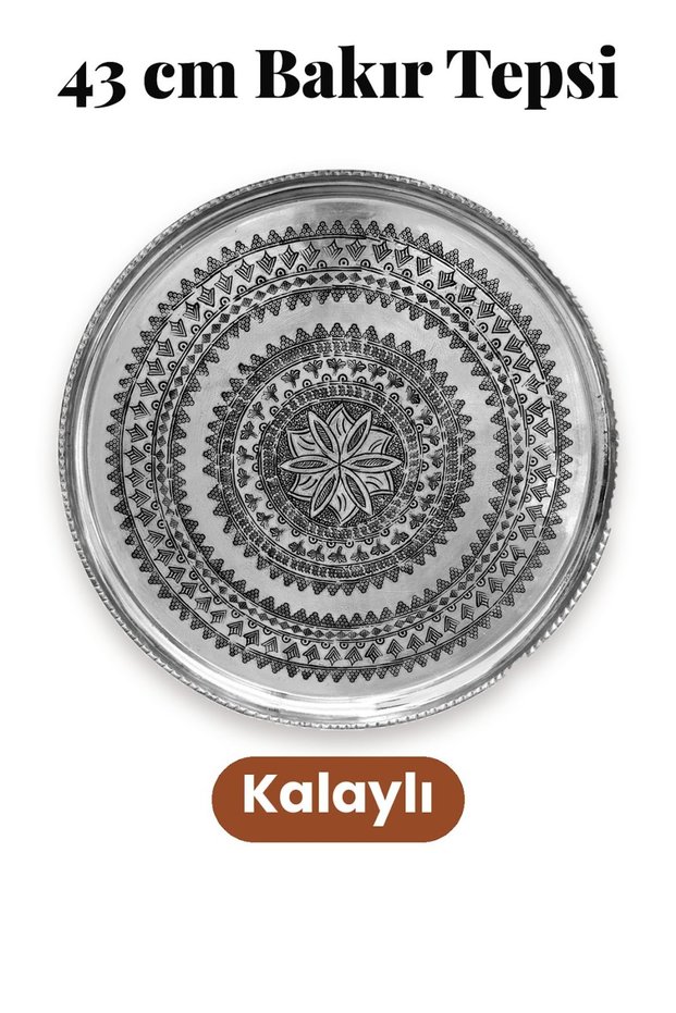 43 cm Hand Embroidered Authentic Patterned Pewter Urfa Copper Tray