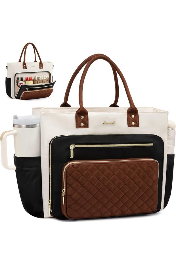 Teacher Tote Bag for Women Work, Laptop Bag With Large Cup Holder, Nurse Bags Professional Briefcase Business Computer Purses Handbag,15.6 Inch