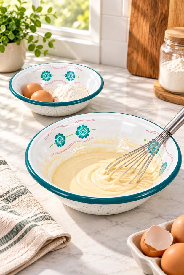 2 Piece Enamel Bowl Set 20 cm - 24 Cm, Mixing and Stirring Bowl, Salad Bowl, Gift, Presentation