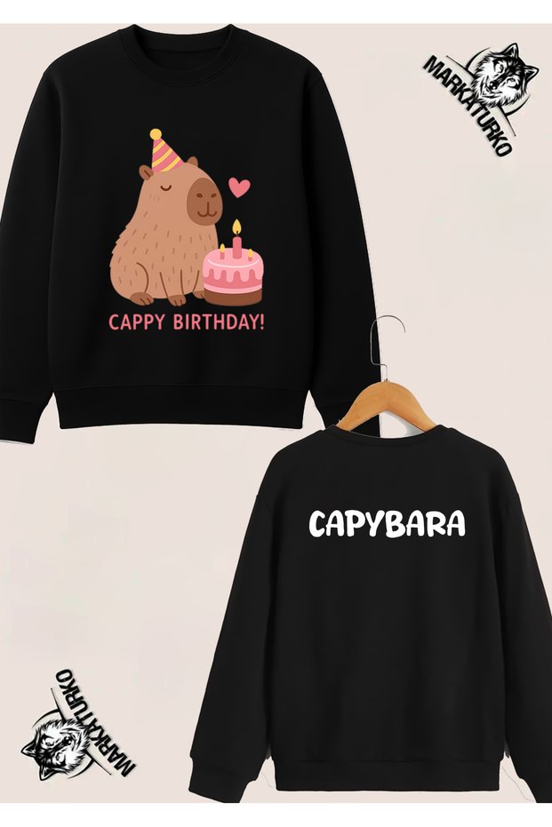 Cappy Bi̇rtday Special Design Double-Sided Printed Crew Neck Sweatshirt