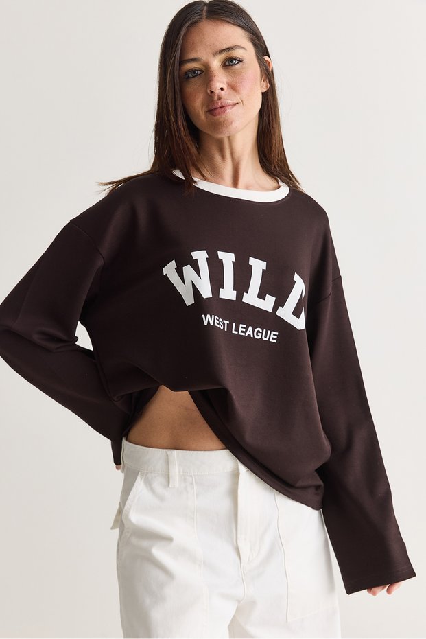 Women's Wild Printed Crew Neck Oversize Long Sleeve Sweatshirt 2392 60286691