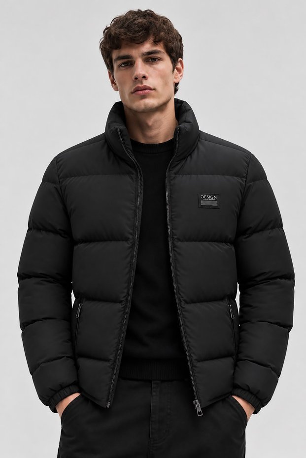 Men's Black Premium Quality Stand Collar Puffer Coat