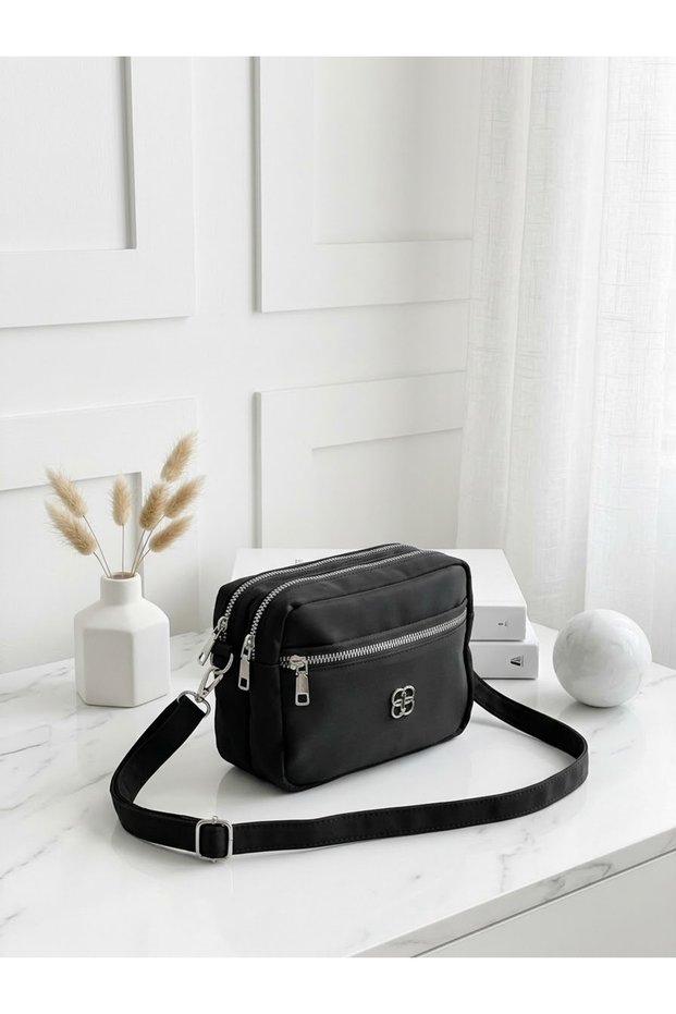 Anne Model Black Color Shoulder Bag with Compartments
