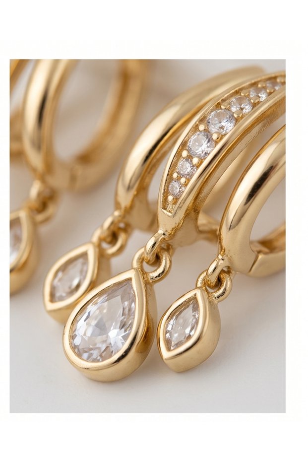 Leaf-Detail Zircon Stone Hanging Earrings (with Screw Fastening)