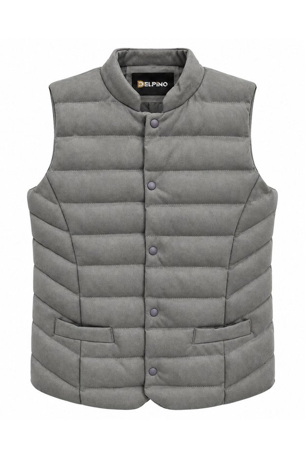 Delpino Men's Slim Fit Suede Vest with Snap Fasteners 7831