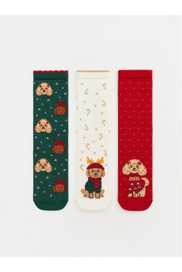 Rmz Gi̇yi̇m Farkiyla New Year's Themed Women's Socks 3-Piece Set