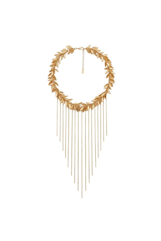 Daphne Leaf Detailed Chain Tassel Choker Necklace