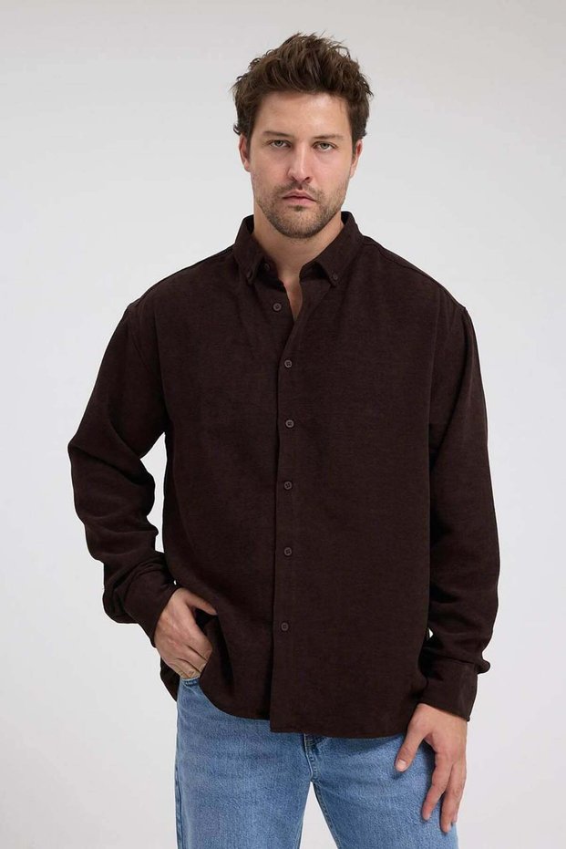 Men's ron velvet shirt brown color
