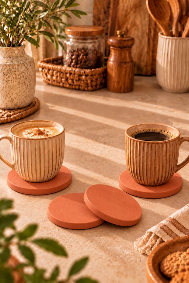 Decorative Concrete Orange Color 4 Piece Coaster Set Bohemian Style Coaster