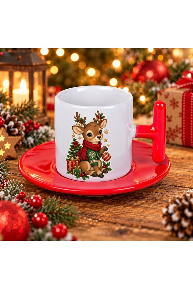 Geyi̇kli̇ Red Single Christmas Turkish Coffee Cup Santa Claus