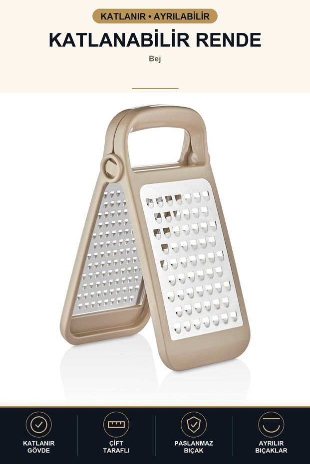 Foldable Grater Double-Sided Detachable Blade Stainless Steel Compact Hand Grater Beige