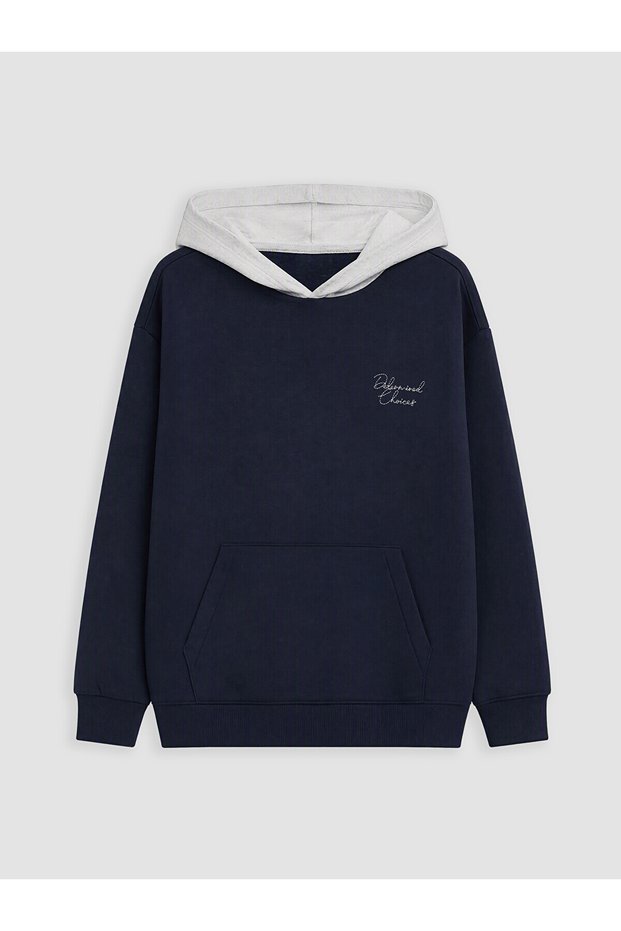 Ozmarka New Season Navy Blue Hooded Boys' Thick Sweatshirt