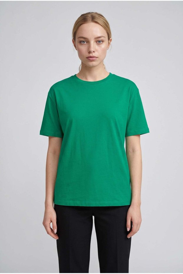Women's Bntn Green Breathable Crew Neck Regular Fit Regular Cut Unprinted Basic T-Shirt