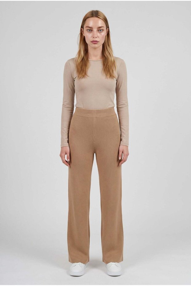 Women's Camel Milk Coffee Knitwear Trousers Single Bottom S-M-L Compatible Flexible One Size