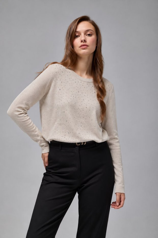Women's Stone Embroidered Soft Textured Sweater