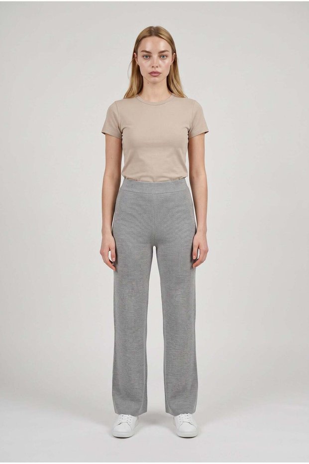 Women's Gray Knitwear Trousers Single Bottom S-M-L Compatible Flexible One Size