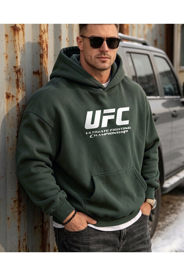سويت شيرت رجالي بثلاثة خيوط وقصة واسعة وسميكة وطباعة UFC