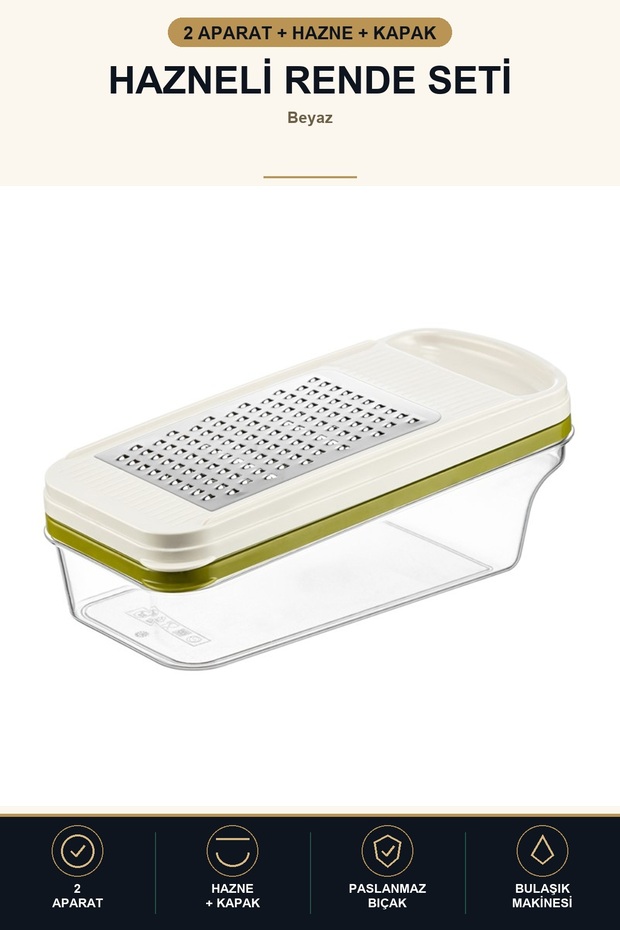 Grater Set with Container 2-Piece Fine and Coarse Grater with Lid and Storage Container Stainless Blade White