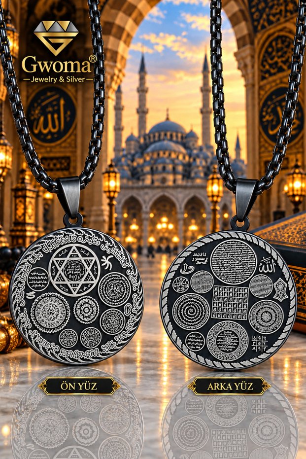 Men's and Women's Steel Necklace - Armor Prayer Pendant with Ayetel Kürsi İhlas Felak Nas Talisman Protective Necklace