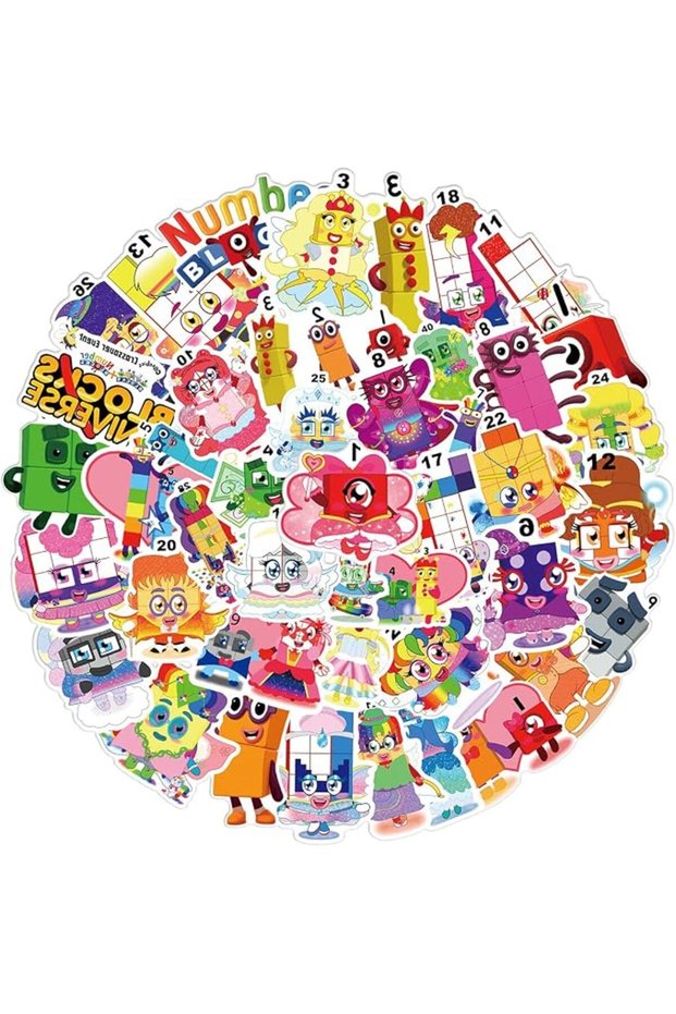 ملصقات فينيل لطيفة مقاومة للماء من مجموعة Numberblocks، 50 قطعة