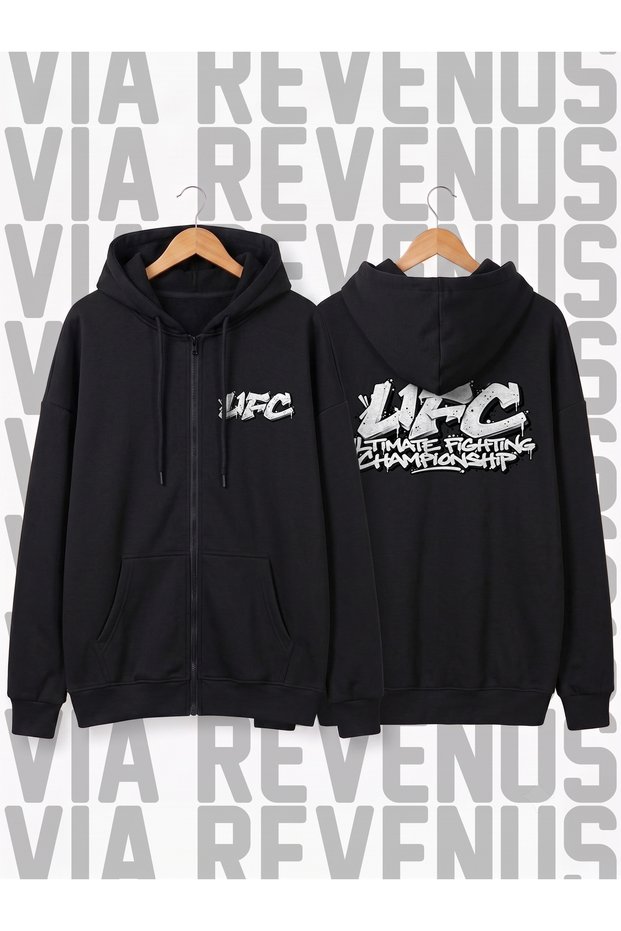 Front and Back Printed Unisex Zippered Hooded Sweatshirt Cardigan