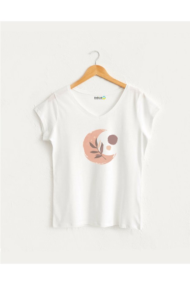 Pink Moon and Flowers V-Neck T-Shirt