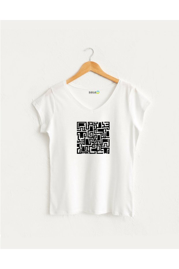 Square Maze Cats V-Neck T-Shirt