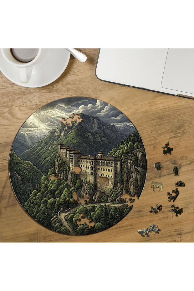 Sumela Monastery Designed Special Cut Round 272 Piece Wooden Puzzle Mpda825
